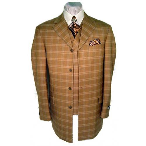 Steve Harvey Collection Coffee Plaid Super 120's Merino Wool Vested Suit